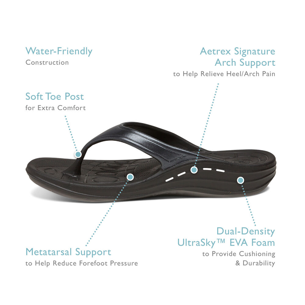 Aetrex Women's Fiji Orthotic Flip Flops - Black | USA HQQJX4V